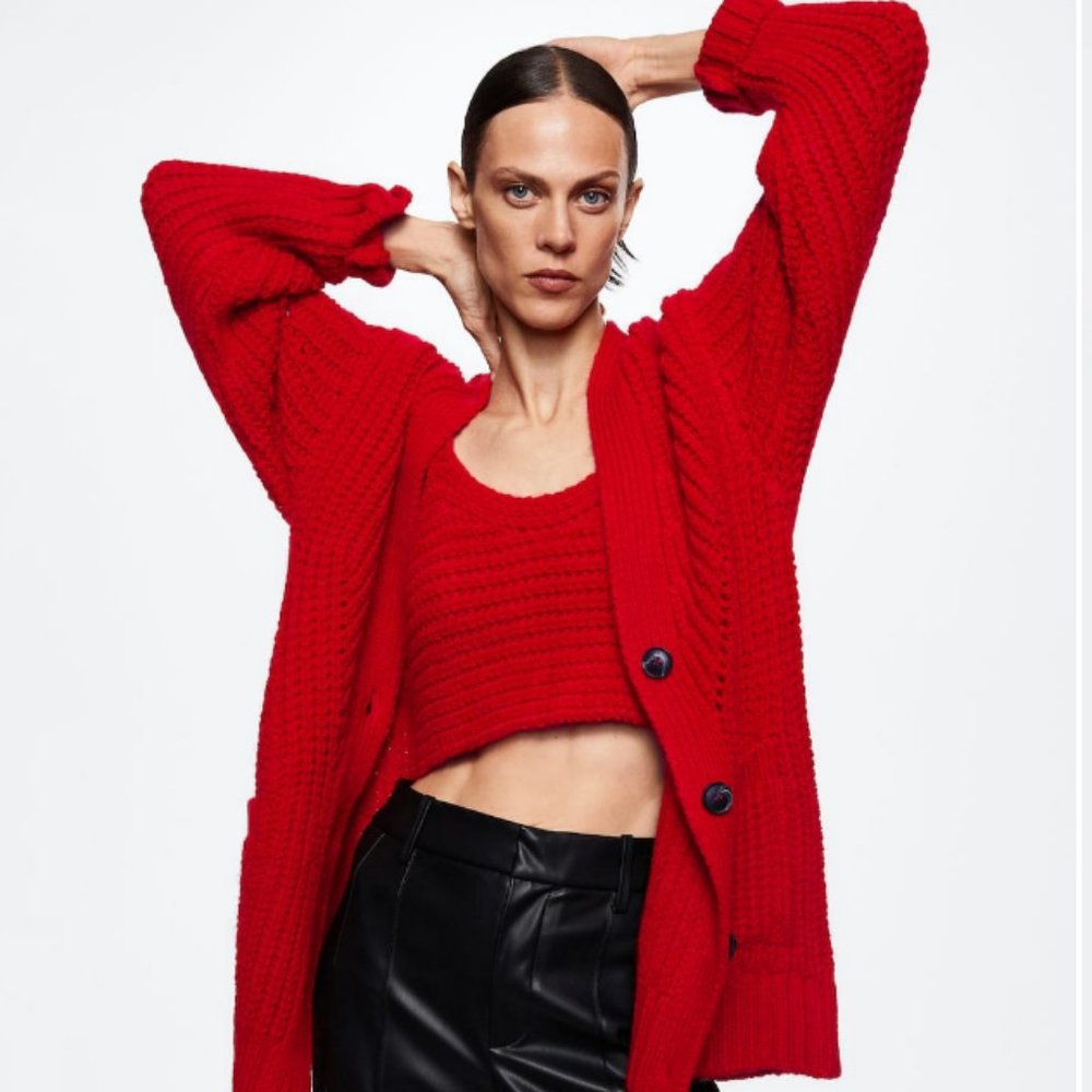 Mango Red Chunky knit cardigan